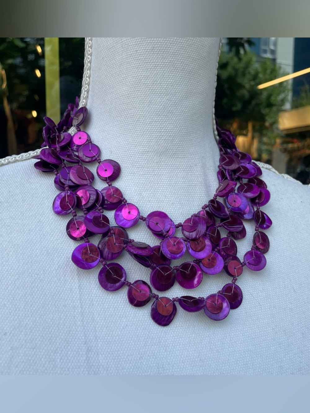 Vintage y2k Purple Beaded Seashell Sequin Necklace